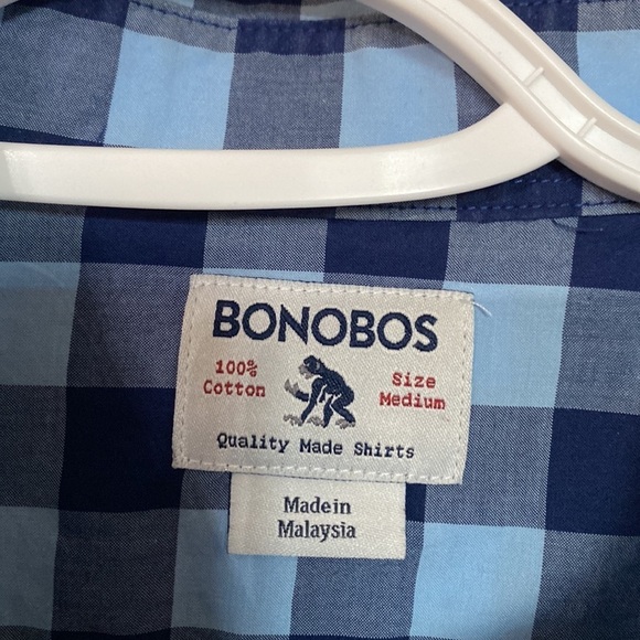 Bonobos blue checkered long sleeve button down 100% cotton - Picture 3 of 5